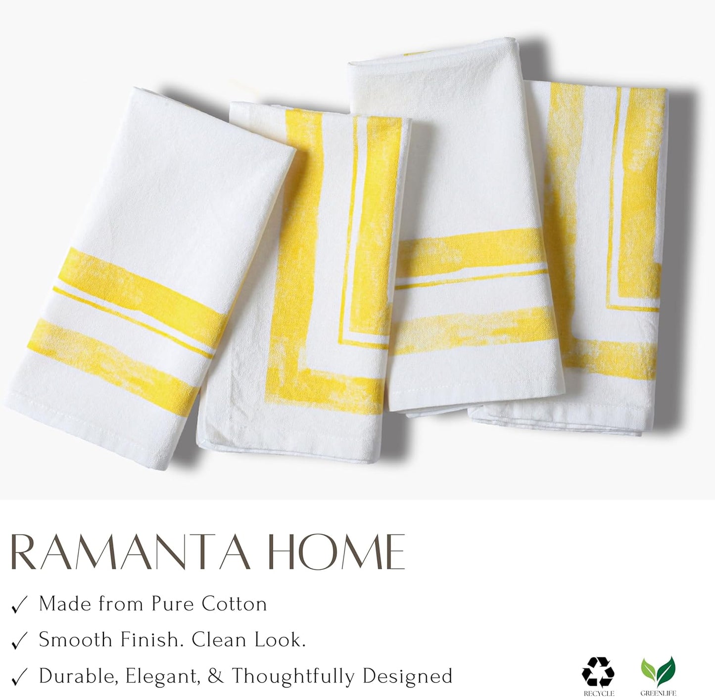 Cloth Dinner Napkins Set of 12 Yellow, 18x18 Inches - Spring Frame Border Napkins for Easter Basket Decor Farmhouse Wedding, Parties, Washable Cotton Durable Table Linen for Everyday Use