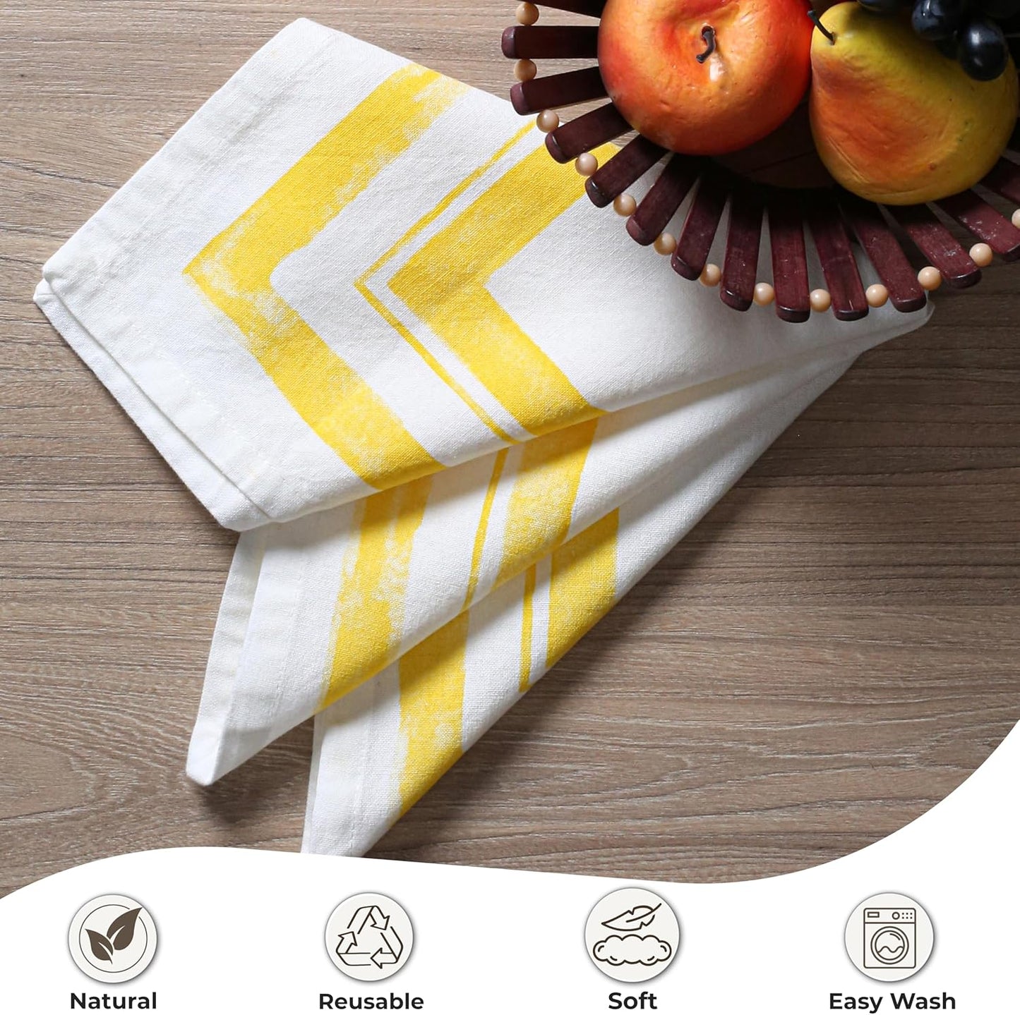 Cloth Dinner Napkins Set of 12 Yellow, 18x18 Inches - Spring Frame Border Napkins for Easter Basket Decor Farmhouse Wedding, Parties, Washable Cotton Durable Table Linen for Everyday Use