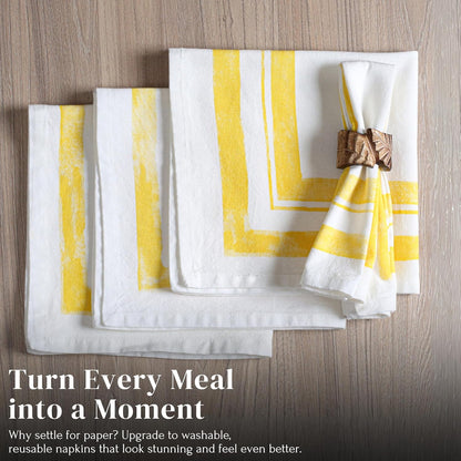 Cloth Dinner Napkins Set of 12 Yellow, 18x18 Inches - Spring Frame Border Napkins for Easter Basket Decor Farmhouse Wedding, Parties, Washable Cotton Durable Table Linen for Everyday Use
