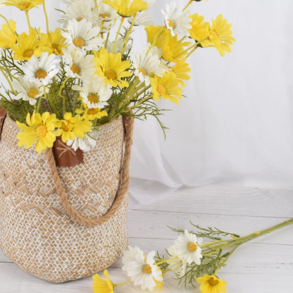 6PCS Artificial Daisy Flowers 21” Fake Daisy Flowers with Leaves Stems for Home Decor (White+Yellow)