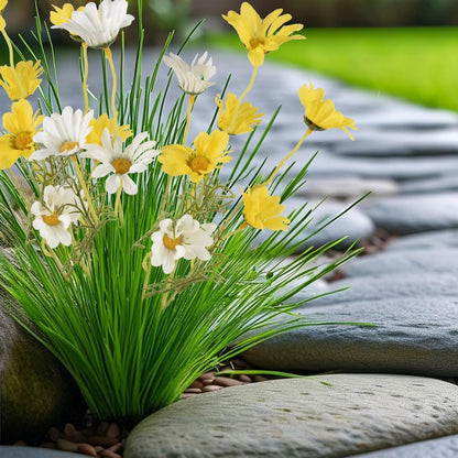 6PCS Artificial Daisy Flowers 21” Fake Daisy Flowers with Leaves Stems for Home Decor (White+Yellow)