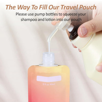 27 Pack Travel Pouches for Toiletries - 90ml 3 oz Liquid Containers | Refillable TSA Approved, Leak-Proof Flat Squeeze Design, Wide Fill Opening, Space-Saving Pack, Gradient Purple Cherry Yellow