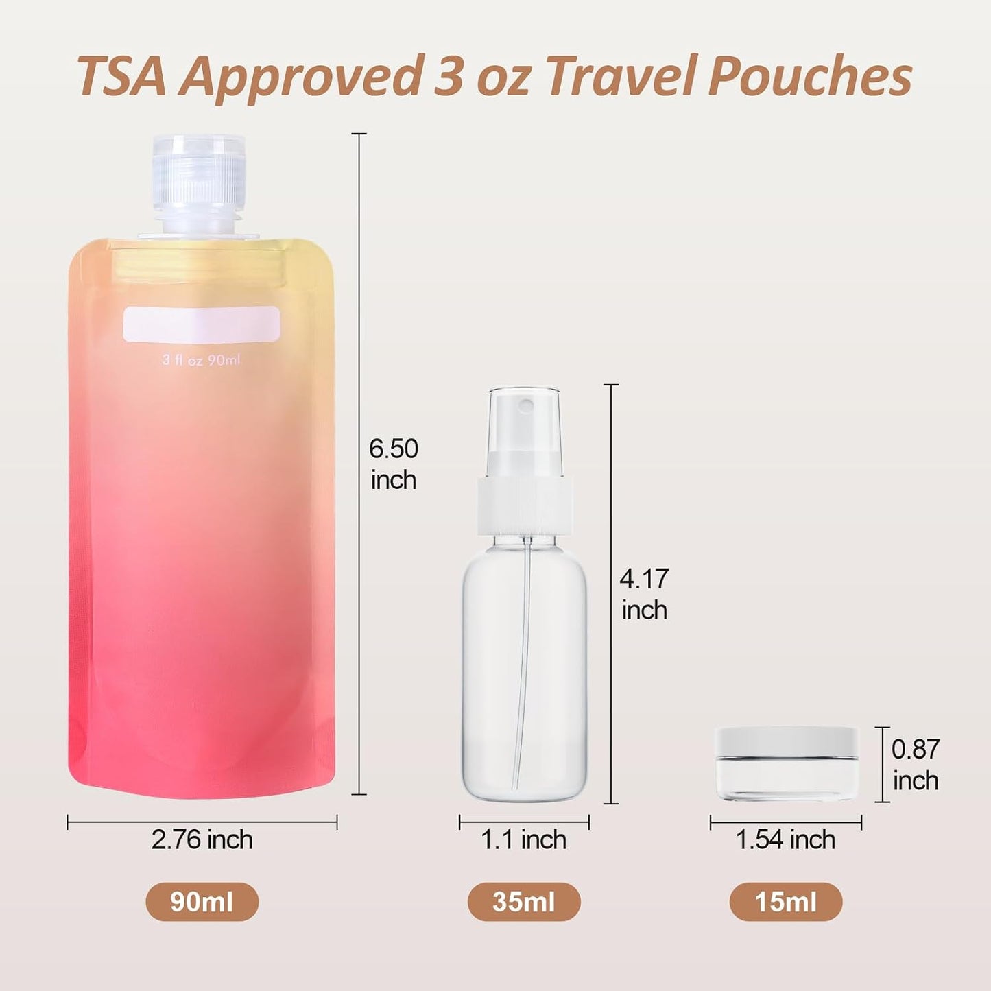27 Pack Travel Pouches for Toiletries - 90ml 3 oz Liquid Containers | Refillable TSA Approved, Leak-Proof Flat Squeeze Design, Wide Fill Opening, Space-Saving Pack, Gradient Purple Cherry Yellow