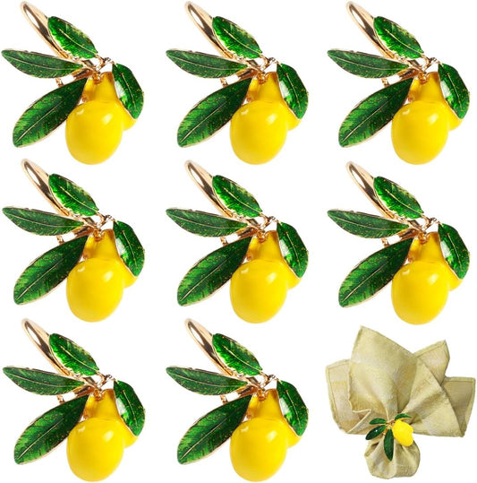 Lemon Napkin Rings Set of 8, Lovely Yellow Decorative Fruit Lemon Napkin Ring Holder for Wedding, Dinner Party, Summer Holiday, Table Decorations, Lemon Gold