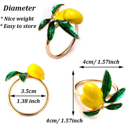 Lemon Napkin Rings Set of 8, Lovely Yellow Decorative Fruit Lemon Napkin Ring Holder for Wedding, Dinner Party, Summer Holiday, Table Decorations, Lemon Gold