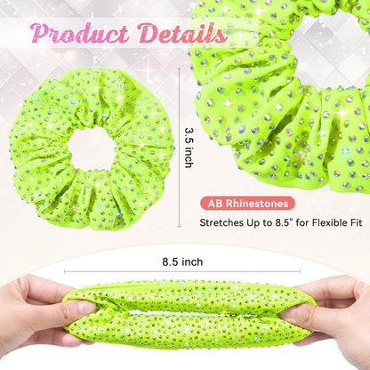 Glitter Neon Yellow Rhinestone Scrunchies for Cheer Competition Sparkly Cheerleading Scrunchie Hair Accessories Elastic Band for Cheerleaders Girls (Neon)