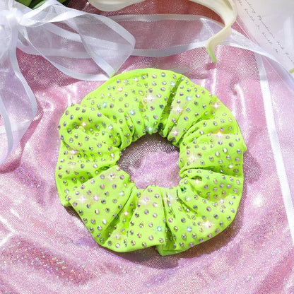 Glitter Neon Yellow Rhinestone Scrunchies for Cheer Competition Sparkly Cheerleading Scrunchie Hair Accessories Elastic Band for Cheerleaders Girls (Neon)
