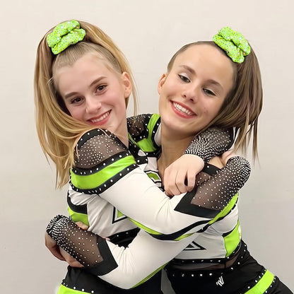 Glitter Neon Yellow Rhinestone Scrunchies for Cheer Competition Sparkly Cheerleading Scrunchie Hair Accessories Elastic Band for Cheerleaders Girls (Neon)