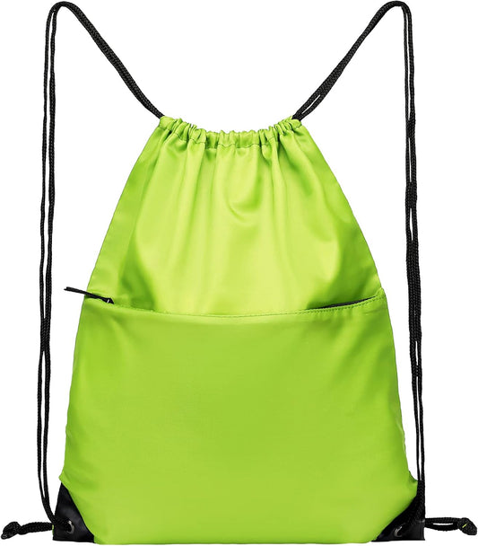 Drawstring Backpack Sports Water Resistant String Bag Sport Gym Sackpack for Women Men Large with Zipper, Yellow