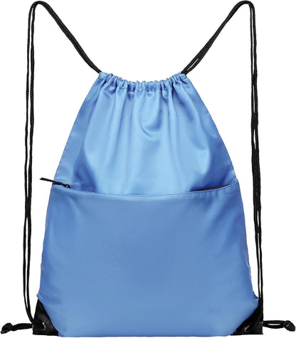 Drawstring Backpack Sports Water Resistant String Bag Sport Gym Sackpack for Women Men Large with Zipper, Yellow