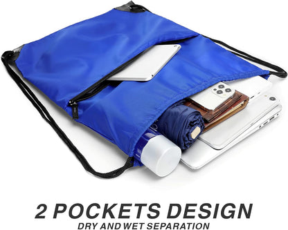 Drawstring Backpack Sports Water Resistant String Bag Sport Gym Sackpack for Women Men Large with Zipper, Yellow