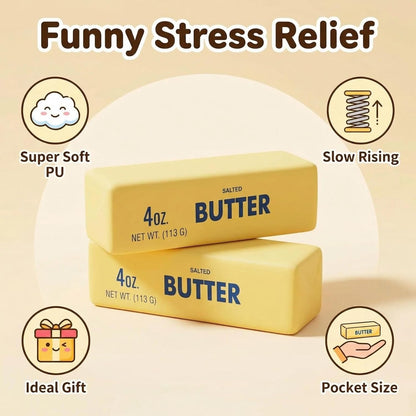Slow Rebound Cute Butter Squeeze Stress Balls, 2026 New Squeeze Ball Realistic Butter Stick Soft Squeeze Toys, Upgrade Stress Relief Fidget Toys Wet Slow Rebound Stress Relief Toy (1, Yellow) (1Pcs)