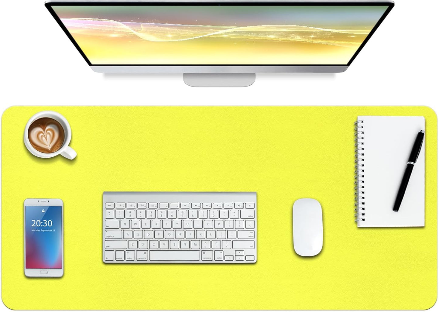 Leather Desk Pad Protector,Non-Slip Mouse Pad,Laptop Desk Pad,Office Mouse Mat,Waterproof Leather Desk Blotter,Desk Writing Pad for Office and Home (S-Lemon,24"x 14")