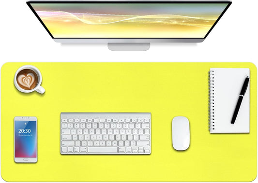 Leather Desk Pad Protector,Non-Slip Mouse Pad,Laptop Desk Pad,Office Mouse Mat,Waterproof Leather Desk Blotter,Desk Writing Pad for Office and Home (S-Lemon,24"x 14")