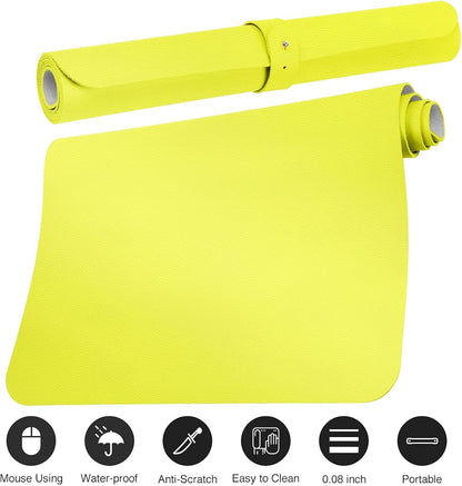 Leather Desk Pad Protector,Non-Slip Mouse Pad,Laptop Desk Pad,Office Mouse Mat,Waterproof Leather Desk Blotter,Desk Writing Pad for Office and Home (S-Lemon,24"x 14")