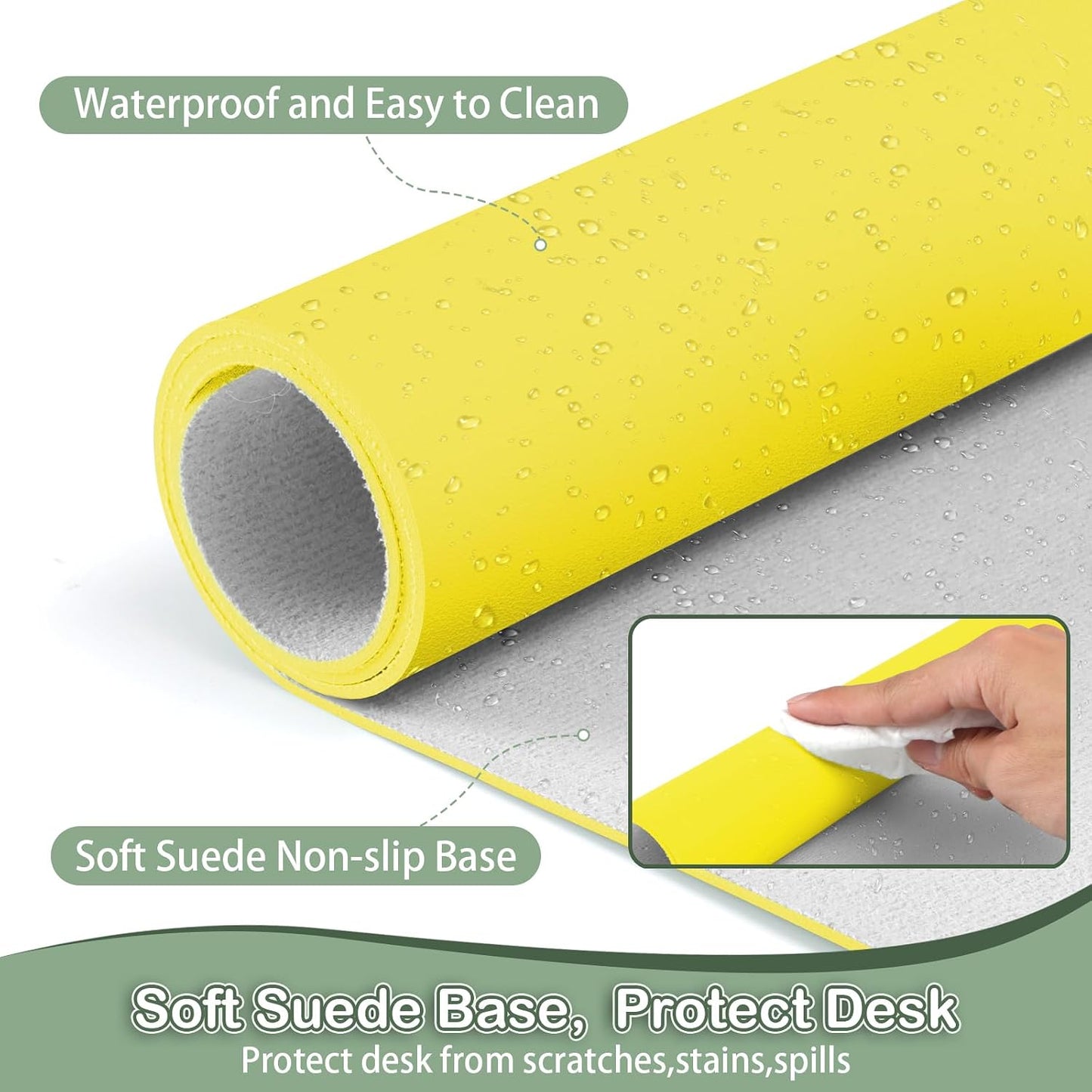 Leather Desk Pad Protector,Non-Slip Mouse Pad,Laptop Desk Pad,Office Mouse Mat,Waterproof Leather Desk Blotter,Desk Writing Pad for Office and Home (S-Lemon,24"x 14")