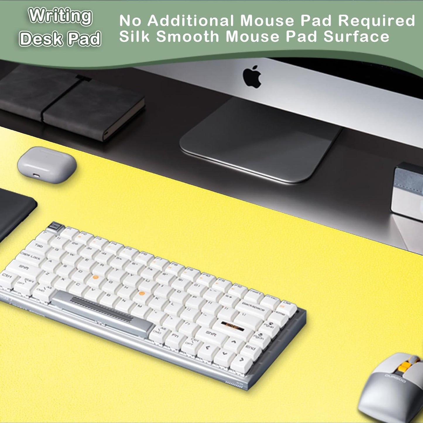 Leather Desk Pad Protector,Non-Slip Mouse Pad,Laptop Desk Pad,Office Mouse Mat,Waterproof Leather Desk Blotter,Desk Writing Pad for Office and Home (S-Lemon,24"x 14")