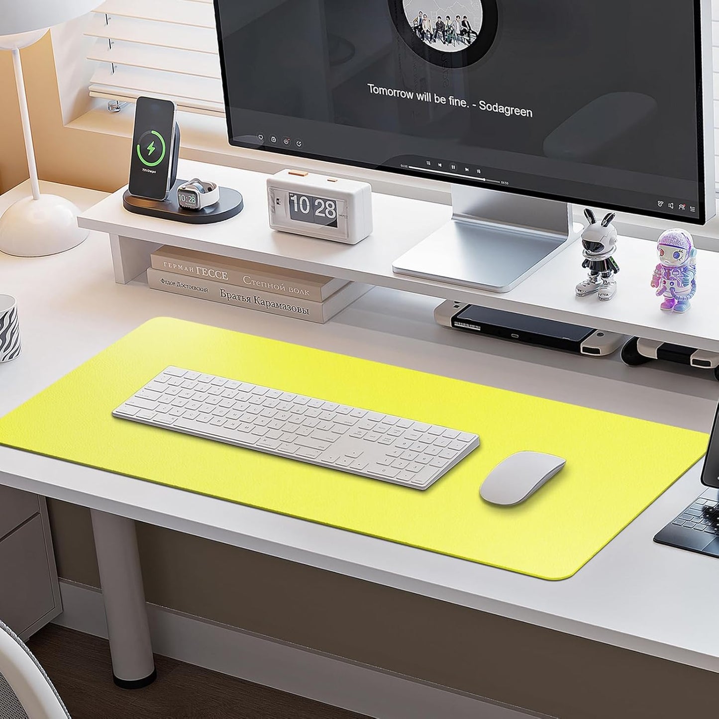 Leather Desk Pad Protector,Non-Slip Mouse Pad,Laptop Desk Pad,Office Mouse Mat,Waterproof Leather Desk Blotter,Desk Writing Pad for Office and Home (S-Lemon,24"x 14")