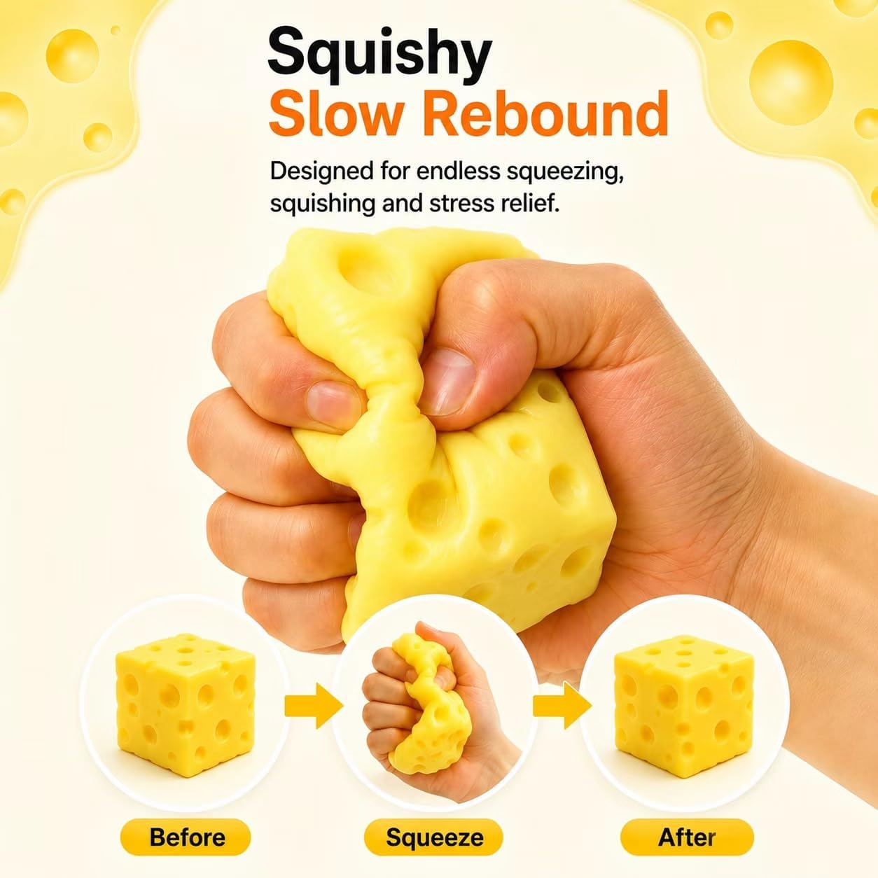Cheese Squishy,Slow Rising Squishy Stress Relief Fidget Toy | cheese Style,for Adults,Suitable for Office Workers to Release Stress and Negative Emotions. 1 Piece