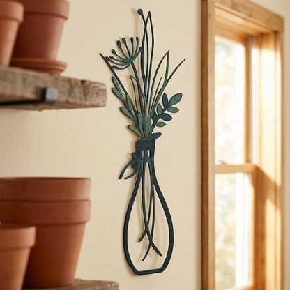 4Pcs Metal Flower Vase Wall Art, Pastel Yellow & Blue, 6.7" x 15" | Botanical Iron Wall Sculptures, Modern Farmhouse Floral, For Living Room Bedroom Home Decor