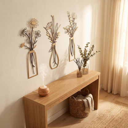 4Pcs Metal Flower Vase Wall Art, Pastel Yellow & Blue, 6.7" x 15" | Botanical Iron Wall Sculptures, Modern Farmhouse Floral, For Living Room Bedroom Home Decor