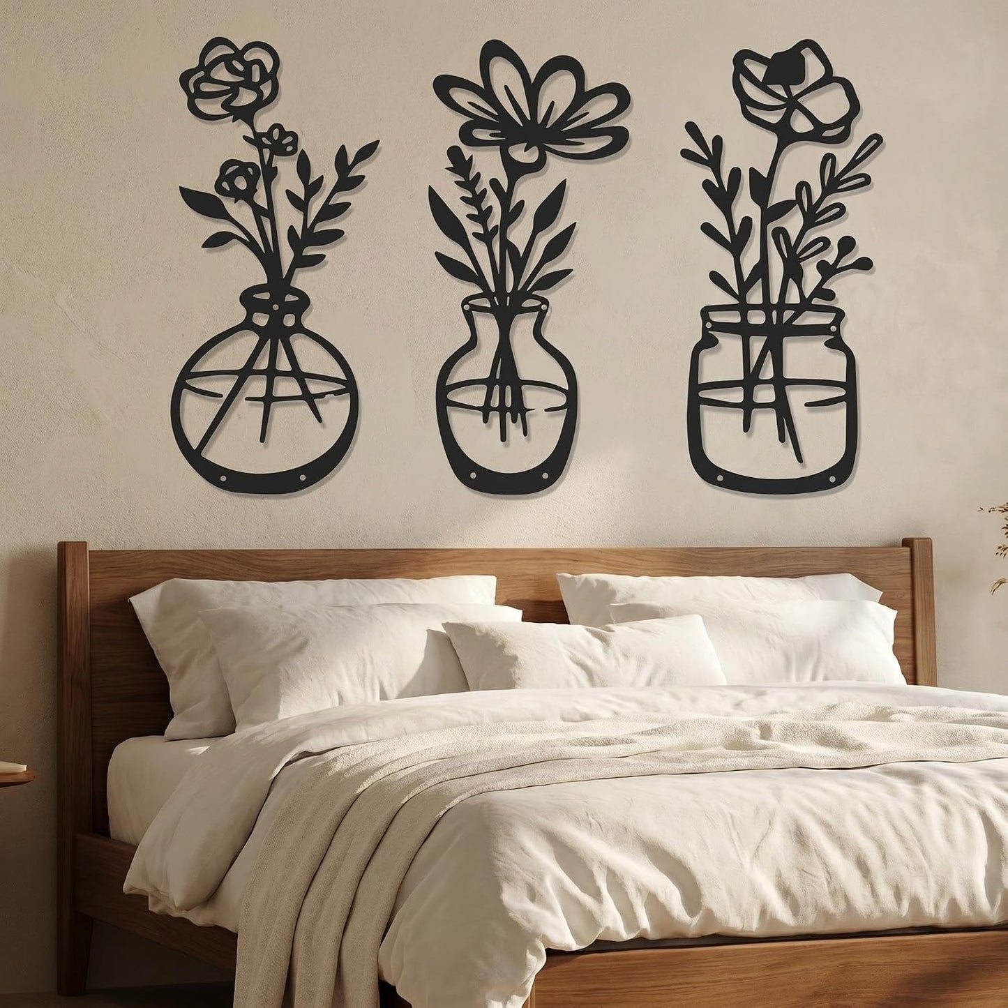 4Pcs Metal Flower Vase Wall Art, Pastel Yellow & Blue, 6.7" x 15" | Botanical Iron Wall Sculptures, Modern Farmhouse Floral, For Living Room Bedroom Home Decor