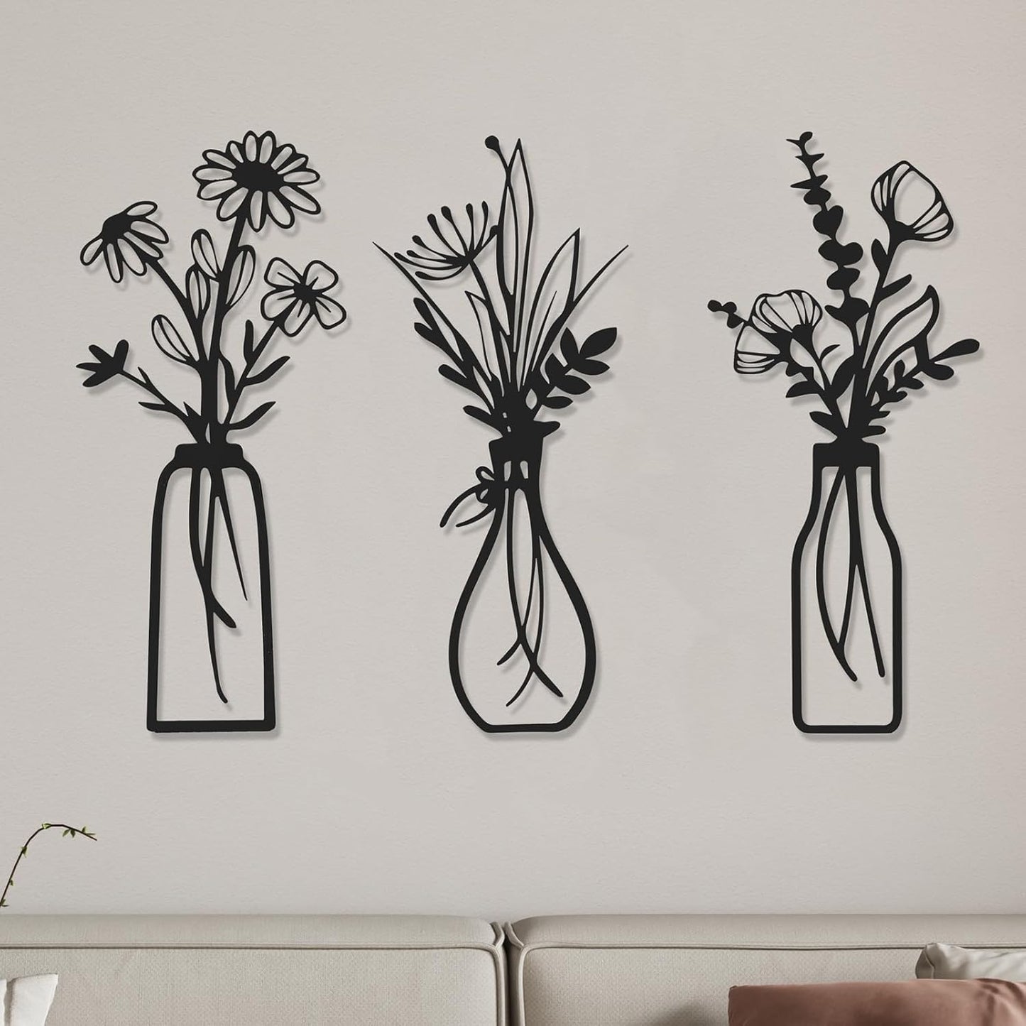 4Pcs Metal Flower Vase Wall Art, Pastel Yellow & Blue, 6.7" x 15" | Botanical Iron Wall Sculptures, Modern Farmhouse Floral, For Living Room Bedroom Home Decor