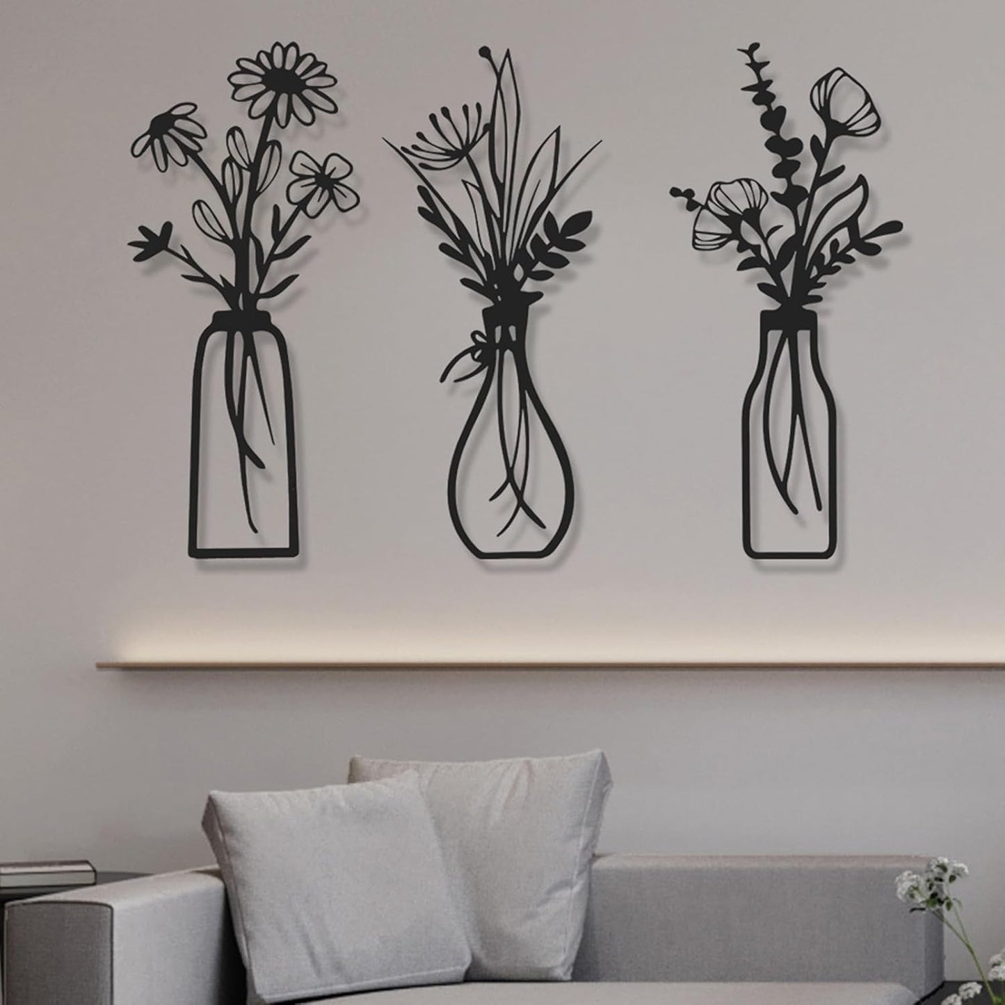 4Pcs Metal Flower Vase Wall Art, Pastel Yellow & Blue, 6.7" x 15" | Botanical Iron Wall Sculptures, Modern Farmhouse Floral, For Living Room Bedroom Home Decor