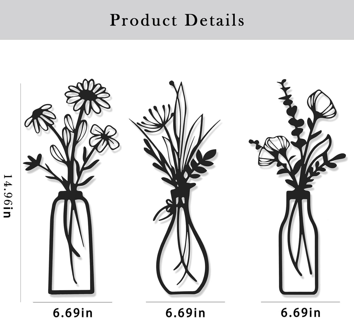 4Pcs Metal Flower Vase Wall Art, Pastel Yellow & Blue, 6.7" x 15" | Botanical Iron Wall Sculptures, Modern Farmhouse Floral, For Living Room Bedroom Home Decor