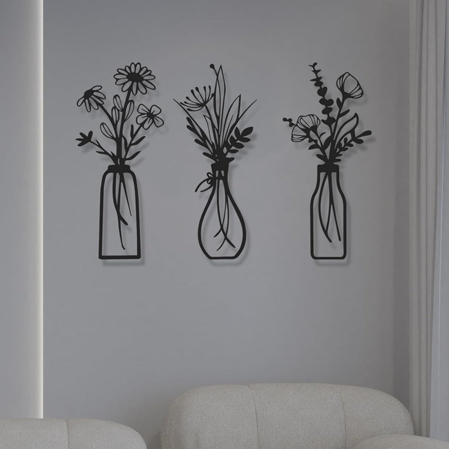4Pcs Metal Flower Vase Wall Art, Pastel Yellow & Blue, 6.7" x 15" | Botanical Iron Wall Sculptures, Modern Farmhouse Floral, For Living Room Bedroom Home Decor