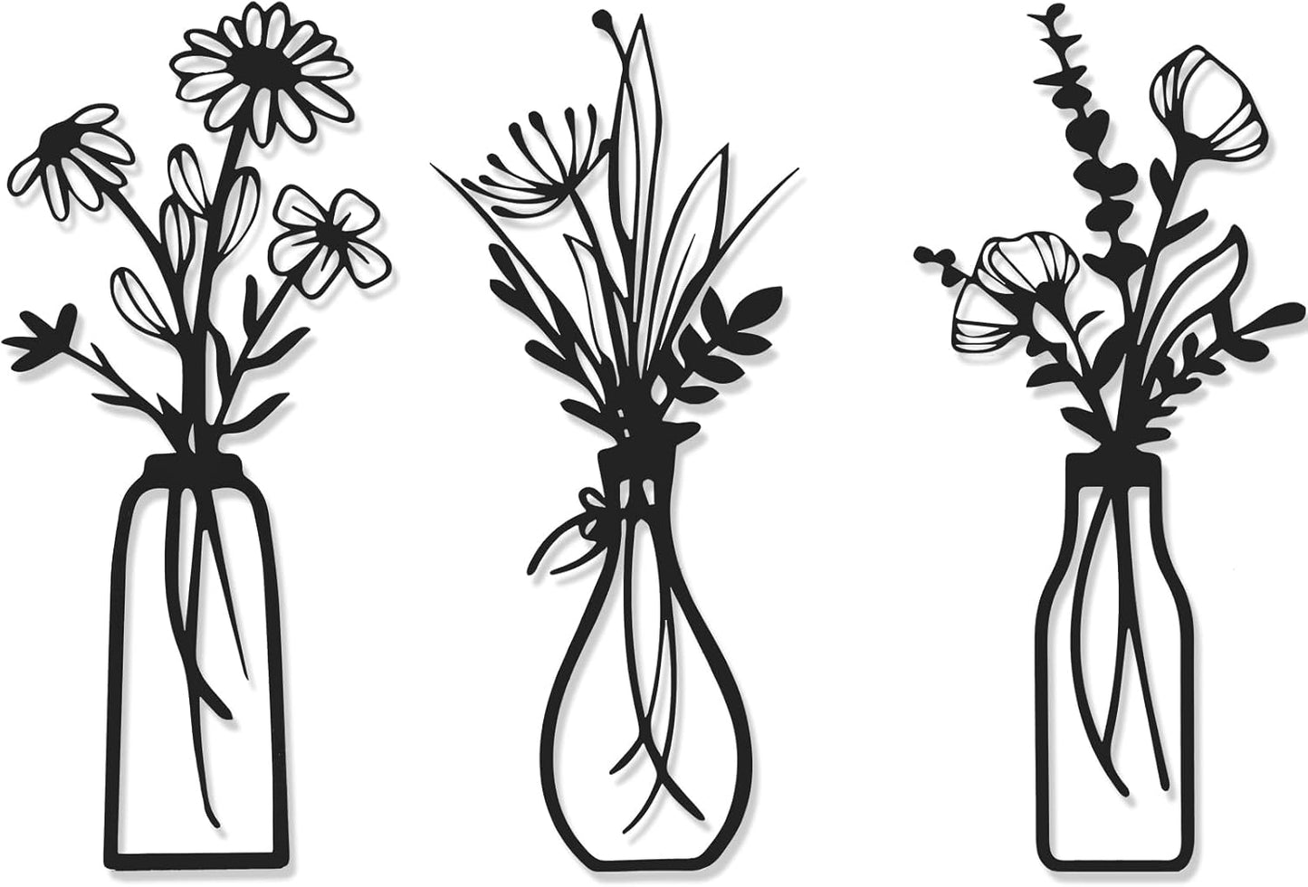 4Pcs Metal Flower Vase Wall Art, Pastel Yellow & Blue, 6.7" x 15" | Botanical Iron Wall Sculptures, Modern Farmhouse Floral, For Living Room Bedroom Home Decor