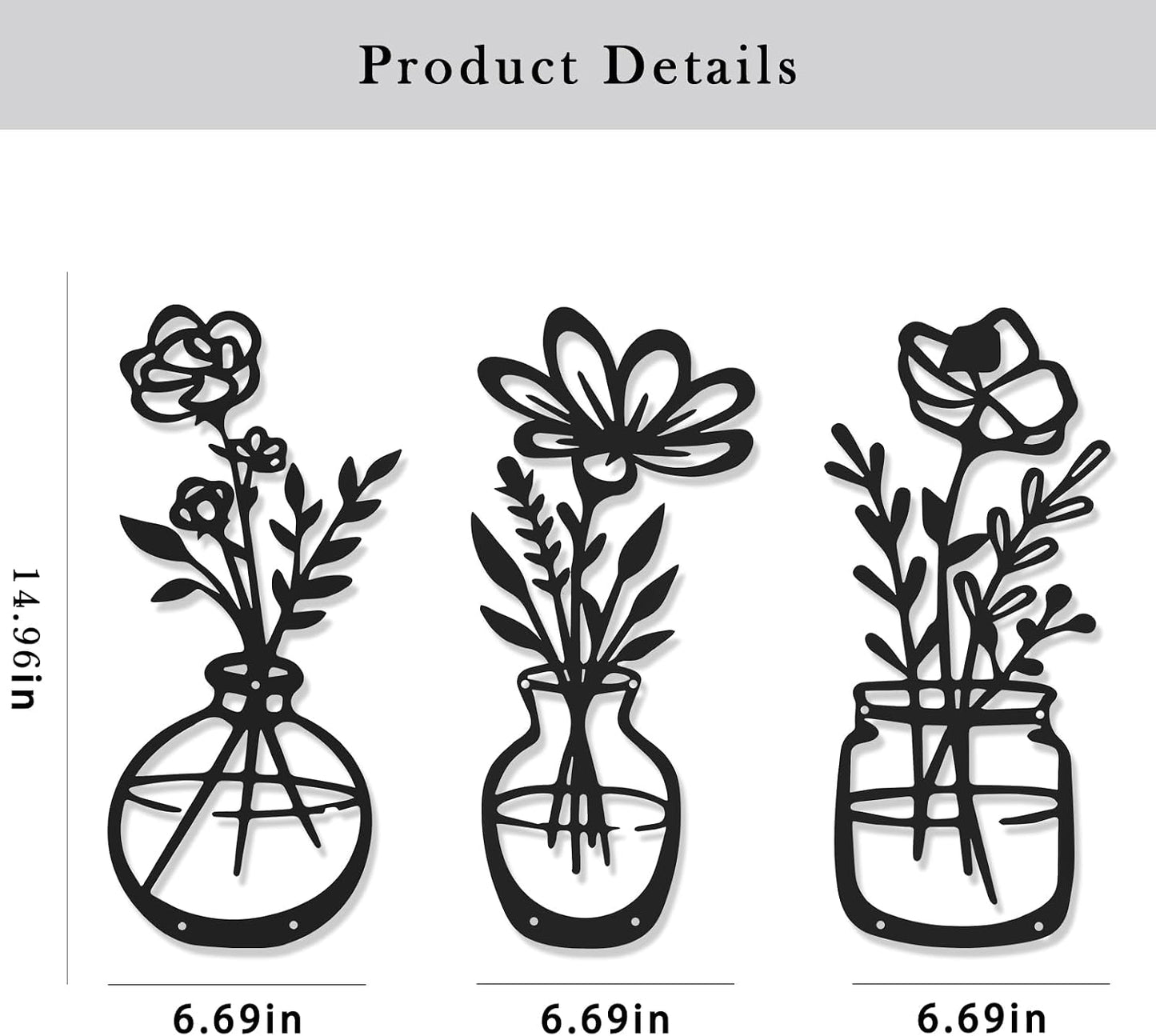4Pcs Metal Flower Vase Wall Art, Pastel Yellow & Blue, 6.7" x 15" | Botanical Iron Wall Sculptures, Modern Farmhouse Floral, For Living Room Bedroom Home Decor