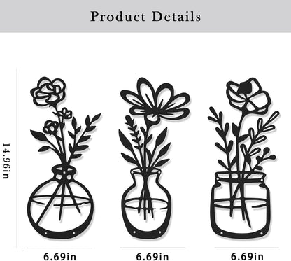 4Pcs Metal Flower Vase Wall Art, Pastel Yellow & Blue, 6.7" x 15" | Botanical Iron Wall Sculptures, Modern Farmhouse Floral, For Living Room Bedroom Home Decor