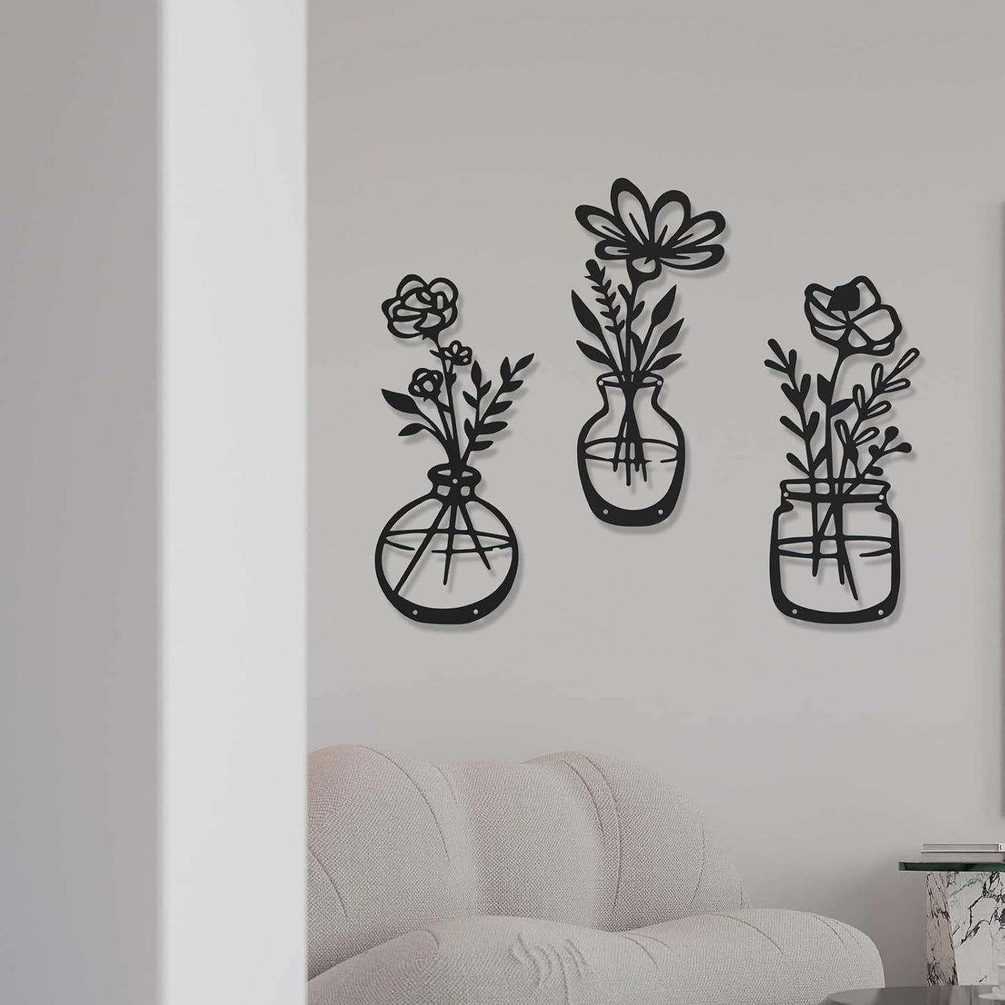 4Pcs Metal Flower Vase Wall Art, Pastel Yellow & Blue, 6.7" x 15" | Botanical Iron Wall Sculptures, Modern Farmhouse Floral, For Living Room Bedroom Home Decor