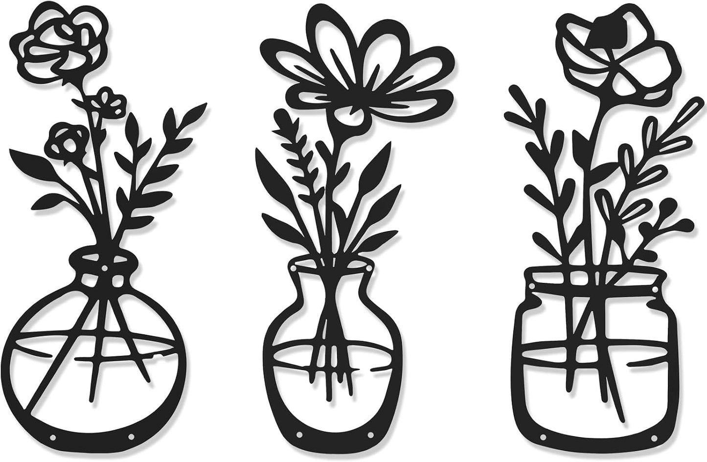 4Pcs Metal Flower Vase Wall Art, Pastel Yellow & Blue, 6.7" x 15" | Botanical Iron Wall Sculptures, Modern Farmhouse Floral, For Living Room Bedroom Home Decor