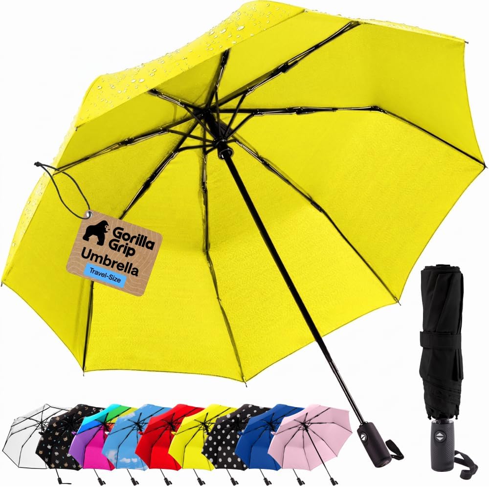 Compact Travel Size Umbrella for Rain, Sleek Design Fits Backpack, Purse and Carry On, Lightweight Under 1lb, One Click Open and Close, Wind Resistant, Durable Waterproof, Yellow