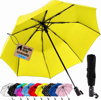Compact Travel Size Umbrella for Rain, Sleek Design Fits Backpack, Purse and Carry On, Lightweight Under 1lb, One Click Open and Close, Wind Resistant, Durable Waterproof, Yellow