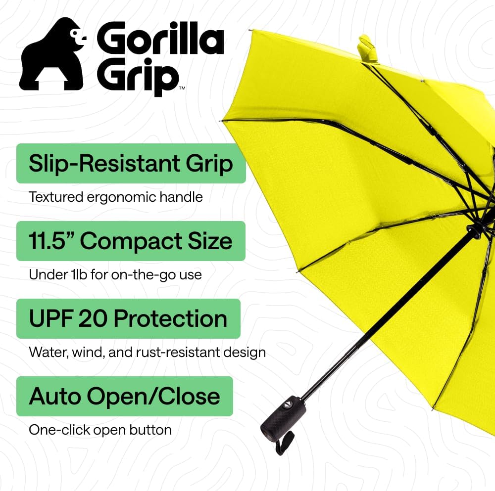 Compact Travel Size Umbrella for Rain, Sleek Design Fits Backpack, Purse and Carry On, Lightweight Under 1lb, One Click Open and Close, Wind Resistant, Durable Waterproof, Yellow