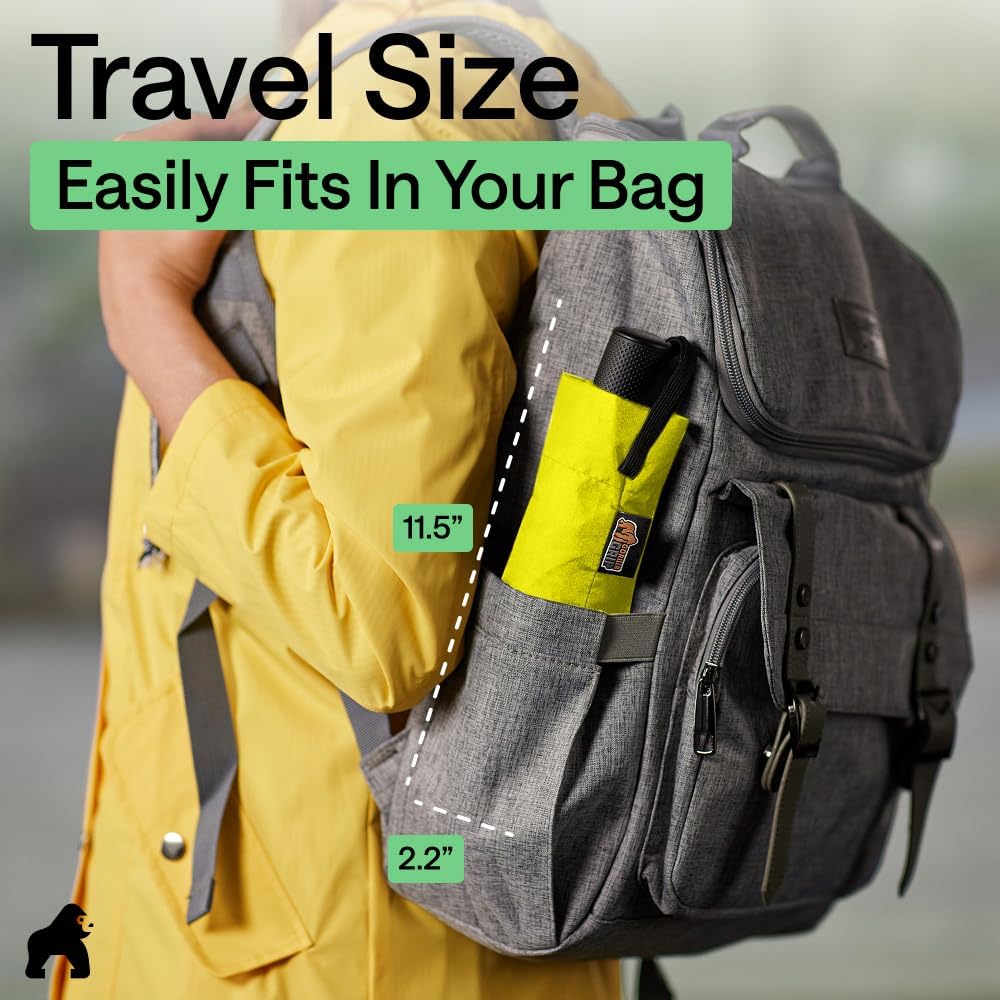 Compact Travel Size Umbrella for Rain, Sleek Design Fits Backpack, Purse and Carry On, Lightweight Under 1lb, One Click Open and Close, Wind Resistant, Durable Waterproof, Yellow