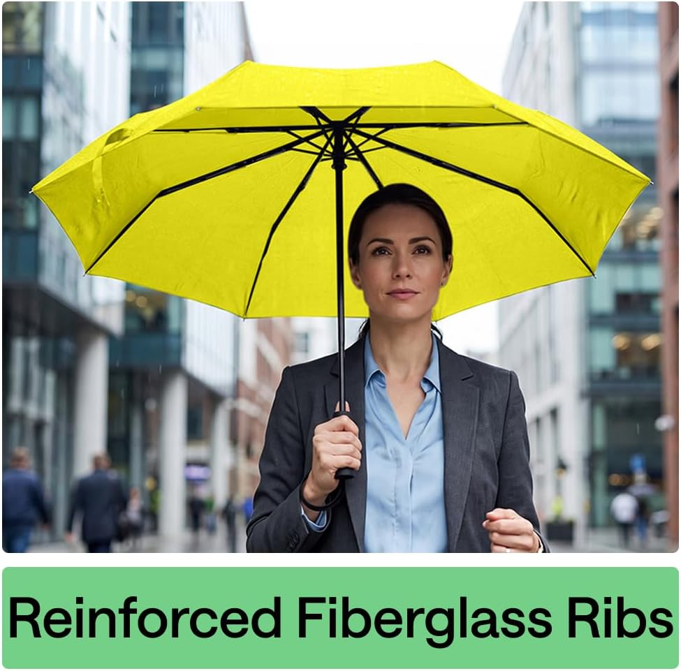 Compact Travel Size Umbrella for Rain, Sleek Design Fits Backpack, Purse and Carry On, Lightweight Under 1lb, One Click Open and Close, Wind Resistant, Durable Waterproof, Yellow
