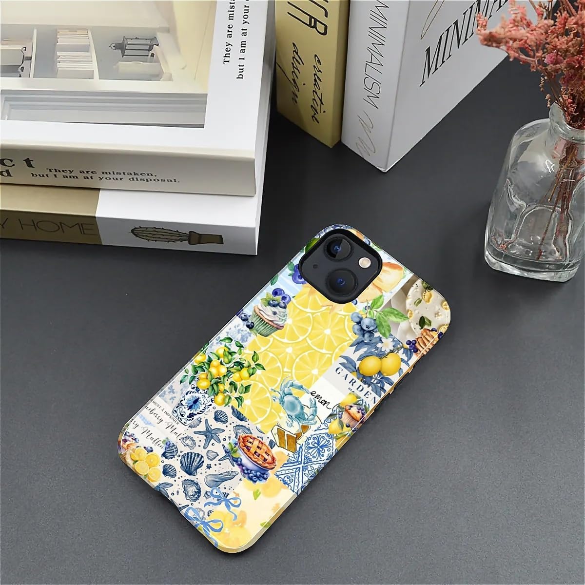 Compatible with iPhone 15 Case - Dual-Layer Protection, Hard Shell with Silicone Interior,Slim Scratch Resistant Shockproof for Woman Men - Shell Lemon Collage