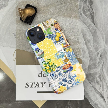Compatible with iPhone 15 Case - Dual-Layer Protection, Hard Shell with Silicone Interior,Slim Scratch Resistant Shockproof for Woman Men - Shell Lemon Collage