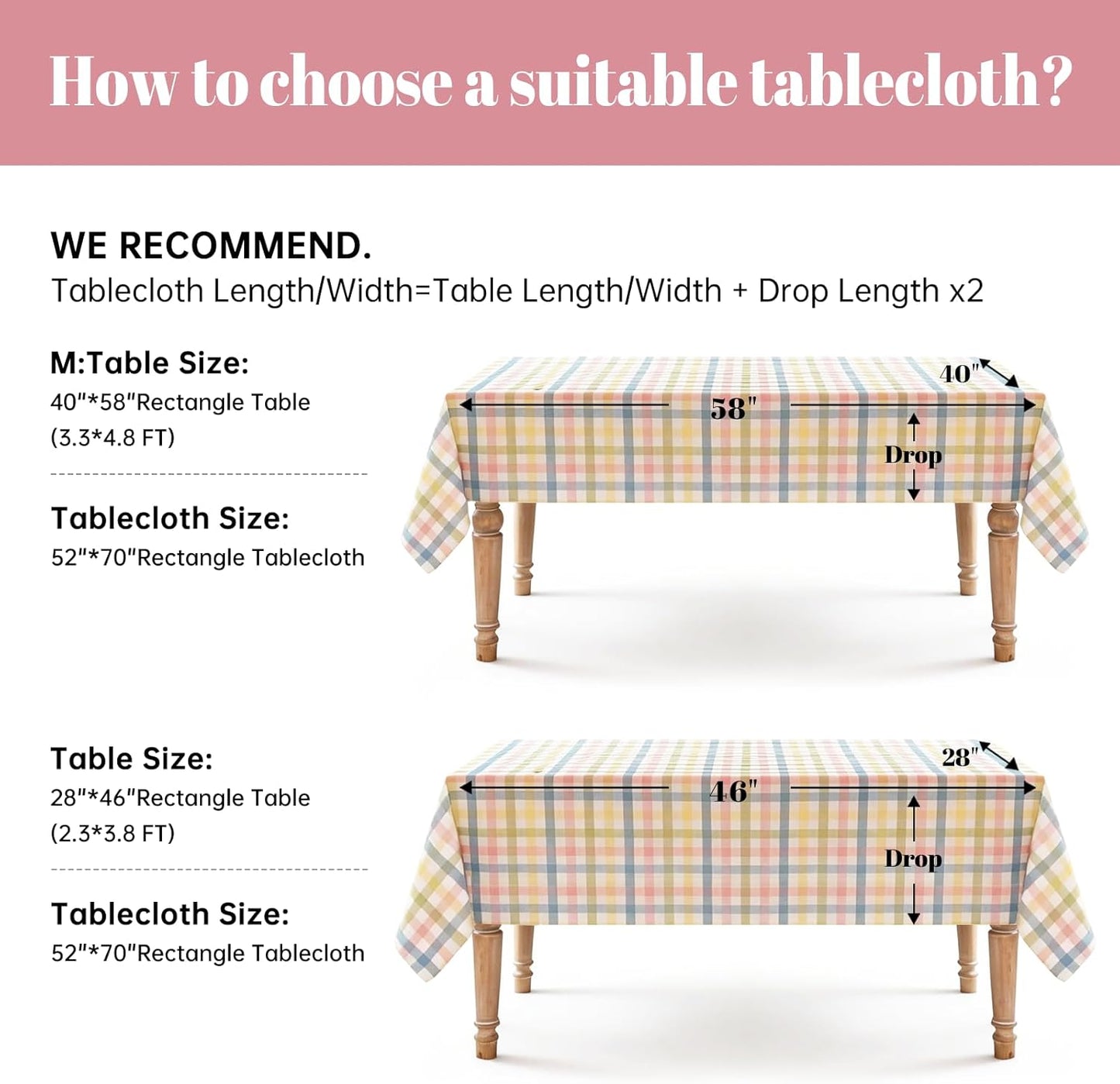 Easter Gingham Tablecloth, Rectangle Table Cloth 52x70 Inches Buffalo Checkered Table Cover for Mothers Day Spring Summer,Dining Tablecloths for Picnic/Party/Birthday
