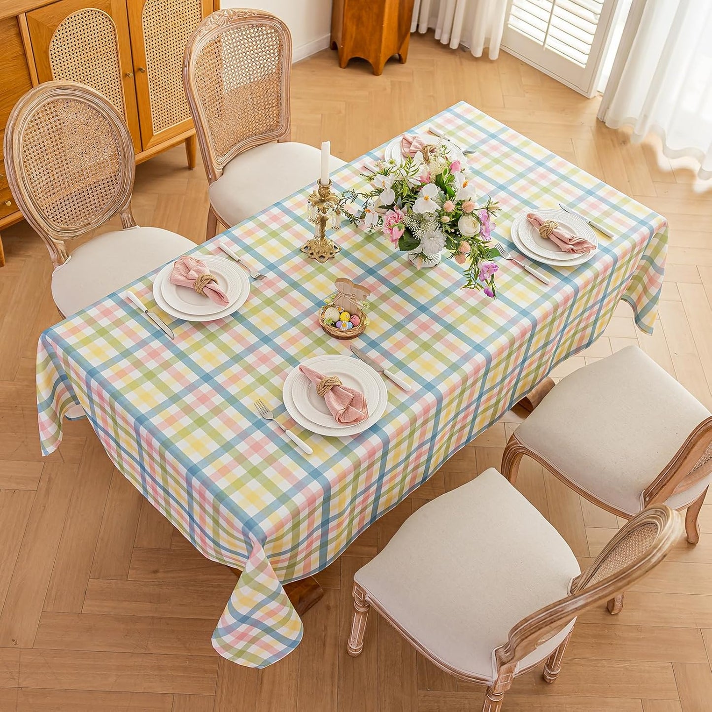 Easter Gingham Tablecloth, Rectangle Table Cloth 52x70 Inches Buffalo Checkered Table Cover for Mothers Day Spring Summer,Dining Tablecloths for Picnic/Party/Birthday