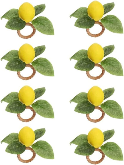 Lemon Napkin Rings Set of 8,Faux Lemon Napkin Rings Summer Farmhouse Napkin Rings Napkin Holder for Dinner Wedding Birthday Thanksgiving Christmas Easter Holiday Table Decorations