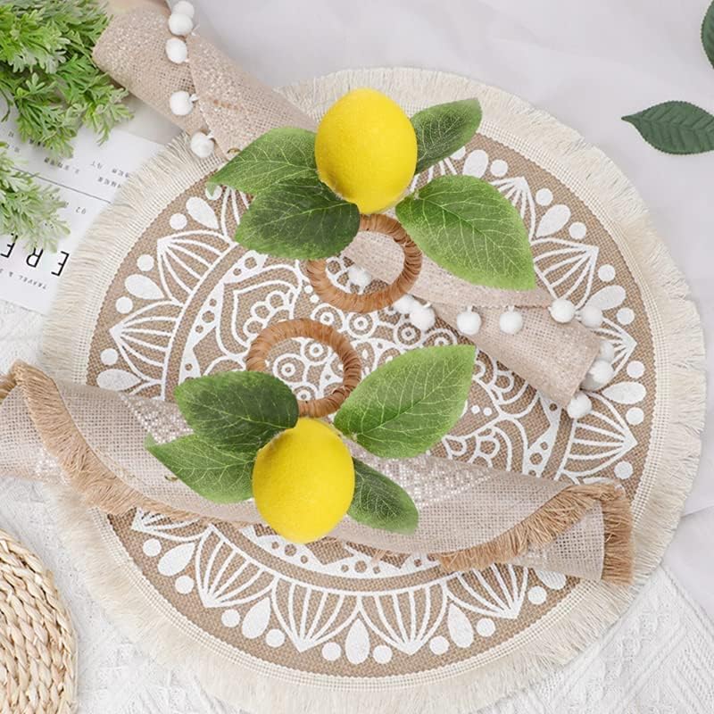Lemon Napkin Rings Set of 8,Faux Lemon Napkin Rings Summer Farmhouse Napkin Rings Napkin Holder for Dinner Wedding Birthday Thanksgiving Christmas Easter Holiday Table Decorations