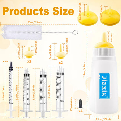 Kitten Silicone Bottle Feeding Kit Nipple Kittens Syringe,Nipple & Feeding Kits, Reusable Newborn Kitten Supplies, Suitable for Feeding, Puppy, Rabbit,Hamster (Yellow)