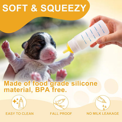 Kitten Silicone Bottle Feeding Kit Nipple Kittens Syringe,Nipple & Feeding Kits, Reusable Newborn Kitten Supplies, Suitable for Feeding, Puppy, Rabbit,Hamster (Yellow)