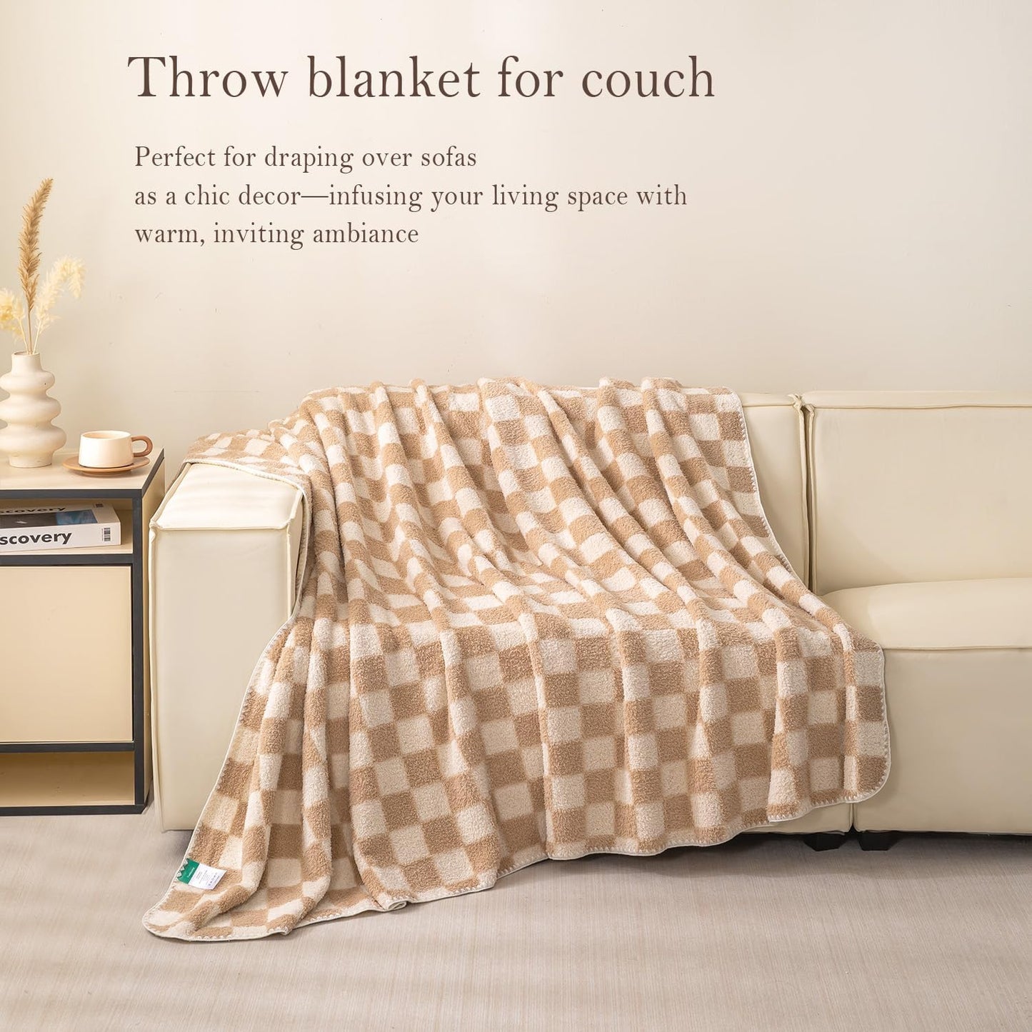 Checkered Blanket, 3D Soft Cozy Lightweight Throw Small Size, Machine Washable Blankets,Checkerboard-Cream Yellow 40" x 50"