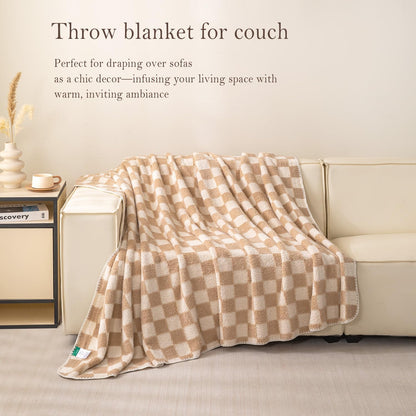 Checkered Blanket, 3D Soft Cozy Lightweight Throw Small Size, Machine Washable Blankets,Checkerboard-Cream Yellow 40" x 50"